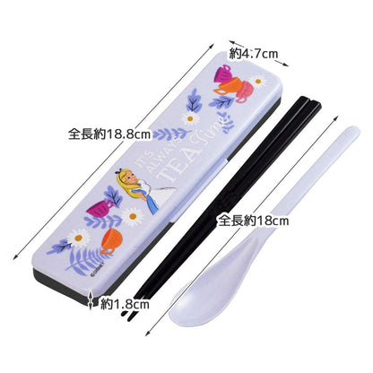 Skater 18cm Disney Alice in Wonderland Antibacterial Silver Ion Chopsticks and Spoon Set Made in Japan- Japan Figure Store - #1 Bring To You The Best Japanese Goods