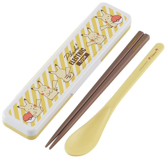 Skater Pikachu Electric 18cm Silver Ion Antibacterial Chopsticks & Spoon Set Made in Japan- Japan Figure Store - #1 Bring To You The Best Japanese Goods