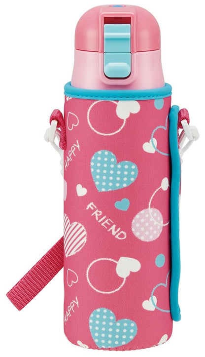 Skater Girl's Stainless Steel Water Bottle Heart Polka Dot Design 470ml with Cover- Japan Figure Store - #1 Bring To You The Best Japanese Goods