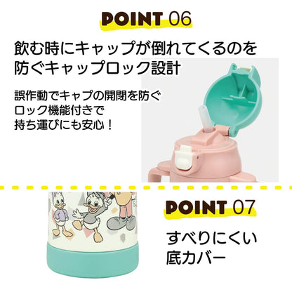 Skater 350Ml Mickey Mouse Retro Water Bottle Double-Handled Stainless Steel Baby Mug with Straw- Japan Figure Store - #1 Bring To You The Best Japanese Goods