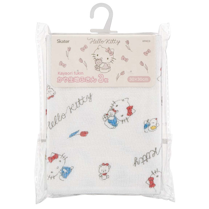 Skater Hello Kitty Line Design 30x30cm Fabric Dishcloth Set - 3 Pieces by Kaya- Japan Figure Store - #1 Bring To You The Best Japanese Goods