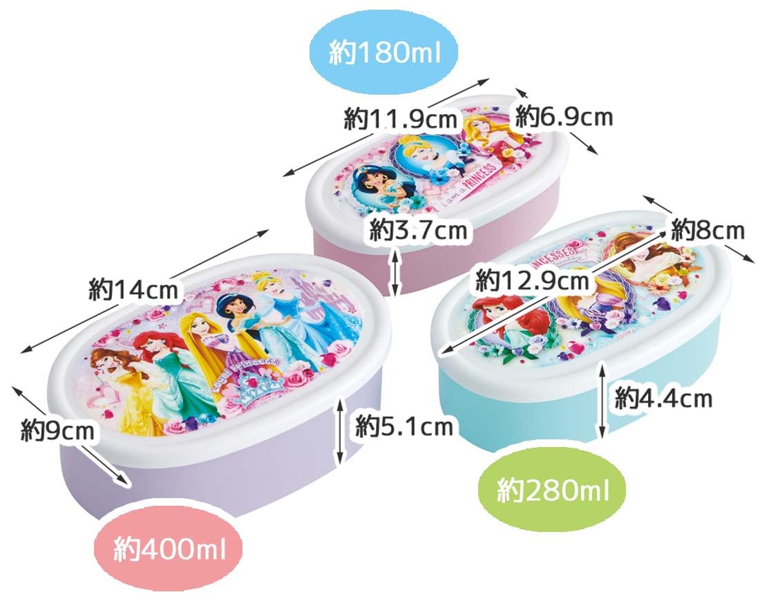 Skater Disney Princess 24 Lunch Box Set 3 Japanese Storage Containers - SRS3SAG-A- Japan Figure Store - #1 Bring To You The Best Japanese Goods