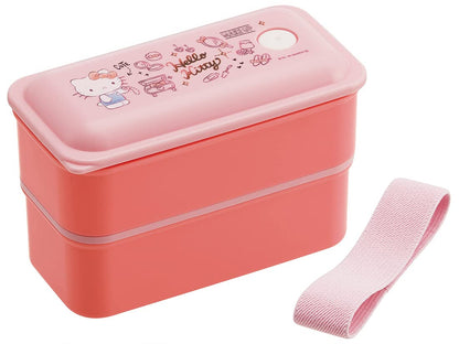 Skater Hello Kitty Sanrio 2-Tier Lunch Box 550ml Silver Ion Antibacterial Fluffy Integrated Packing- Japan Figure Store - #1 Bring To You The Best Japanese Goods