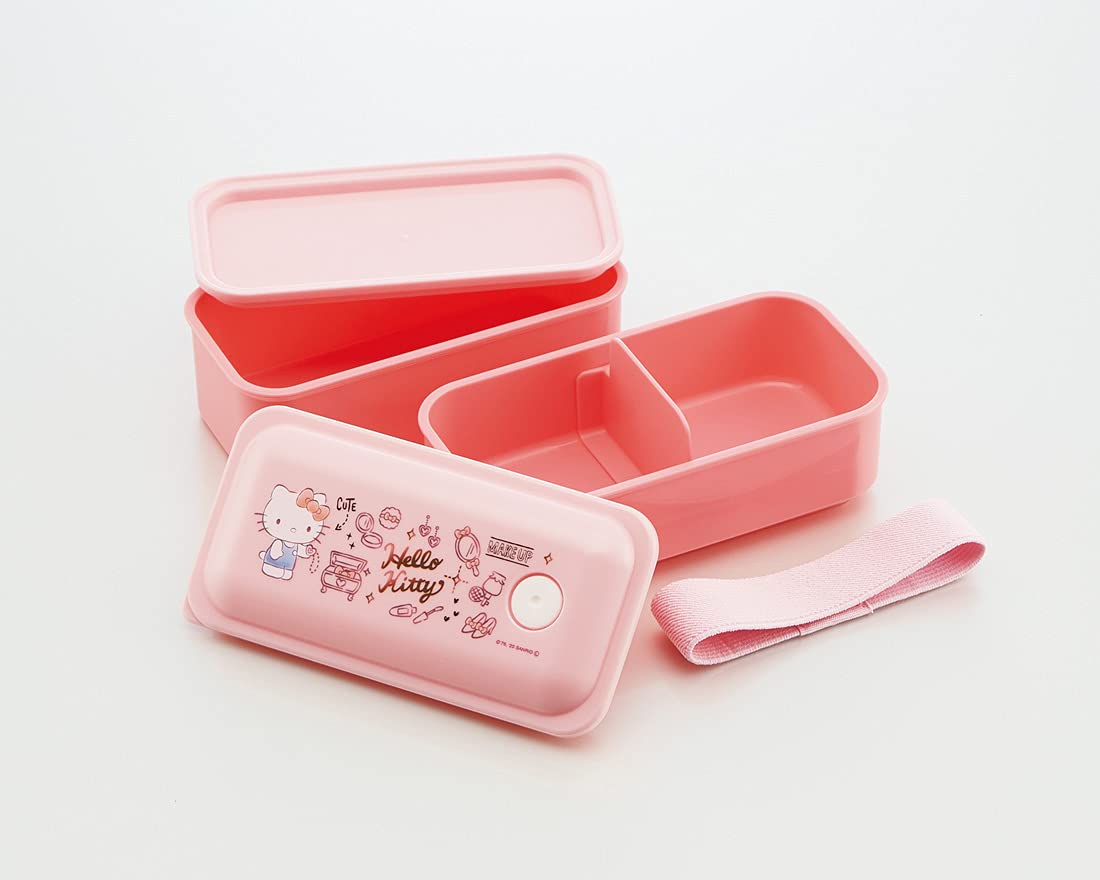 Skater Hello Kitty Sanrio 2-Tier Lunch Box 550ml Silver Ion Antibacterial Fluffy Integrated Packing- Japan Figure Store - #1 Bring To You The Best Japanese Goods