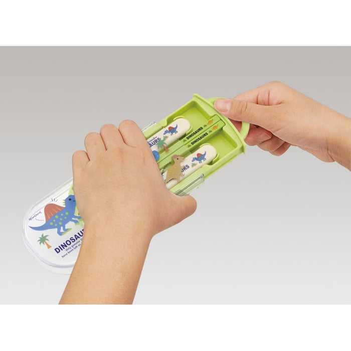 Skater Kids Dinosaur Lunch Box Trio with Spoon Fork Chopsticks Easy Open - Made in Japan- Japan Figure Store - #1 Bring To You The Best Japanese Goods