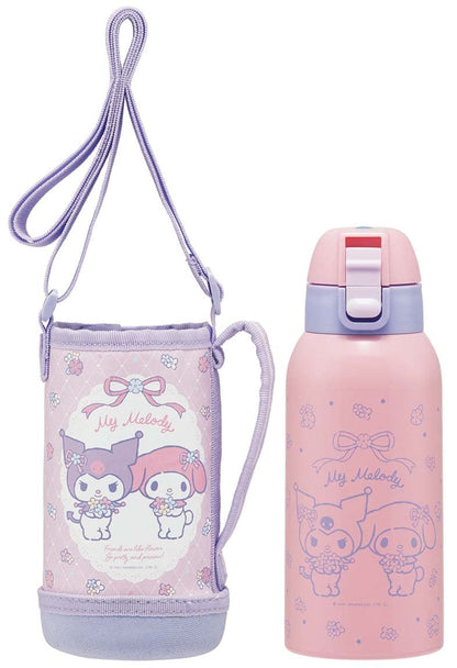 Skater My Melody & Kuromi Stainless Steel Kids Water Bottle 600Ml Wide Mouth Flower Design- Japan Figure Store - #1 Bring To You The Best Japanese Goods
