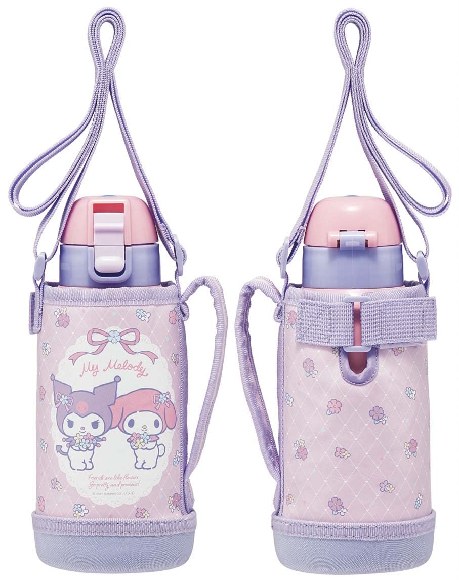 Skater My Melody & Kuromi Stainless Steel Kids Water Bottle 600Ml Wide Mouth Flower Design- Japan Figure Store - #1 Bring To You The Best Japanese Goods