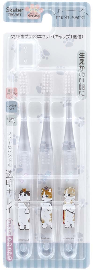 Skater Elementary Kids Toothbrush Set of 3 - Mofusand Tbcr6T-A Series- Japan Figure Store - #1 Bring To You The Best Japanese Goods