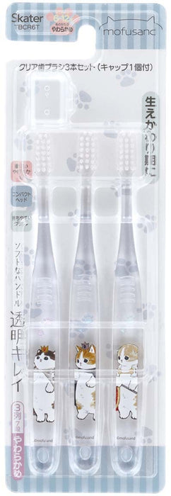 Skater Elementary Kids Toothbrush Set of 3 - Mofusand Tbcr6T-A Series- Japan Figure Store - #1 Bring To You The Best Japanese Goods