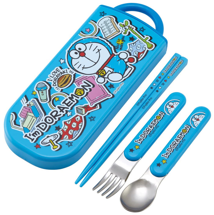 Skater Trio Set Kids Chopsticks Spoon Fork - Doraemon Stickers Antibacterial Made in Japan- Japan Figure Store - #1 Bring To You The Best Japanese Goods