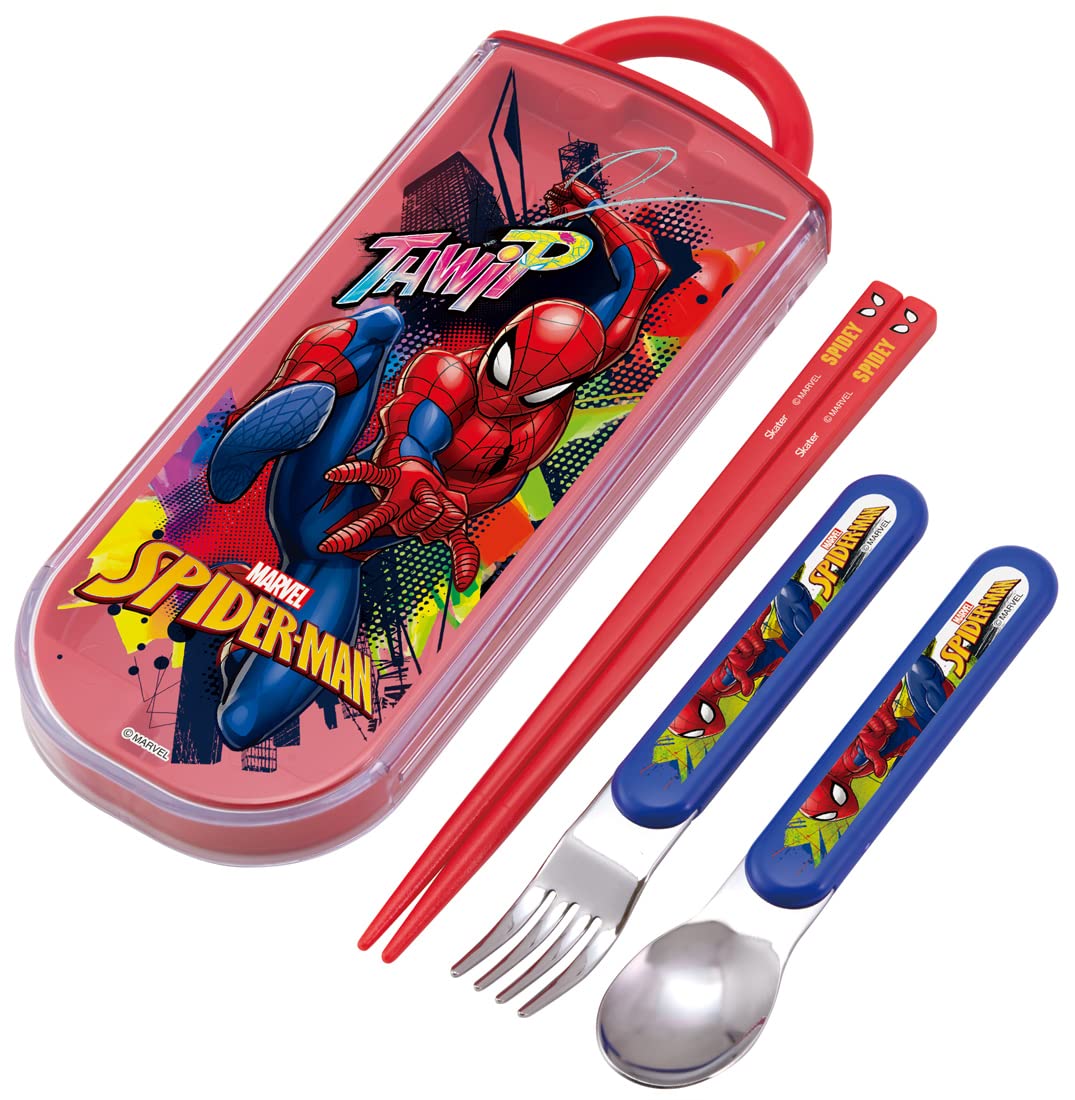 Skater Spiderman Trio Set: Kids Antibacterial Chopsticks Spoon & Fork Made in Japan- Japan Figure Store - #1 Bring To You The Best Japanese Goods
