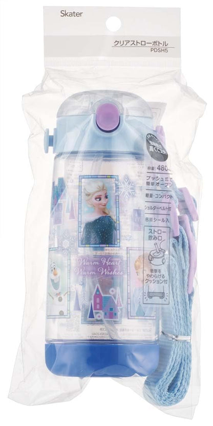 Skater Disney Frozen Water Bottle 480ml Clear with Straw for Kids - Girls edition- Japan Figure Store - #1 Bring To You The Best Japanese Goods