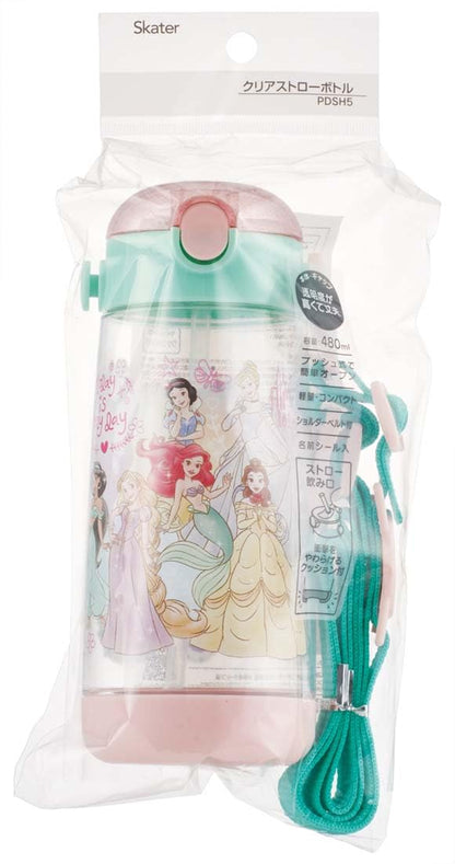 Skater Disney Princess 480ml Kids Water Bottle with Straw Clear - PDSH5- Japan Figure Store - #1 Bring To You The Best Japanese Goods