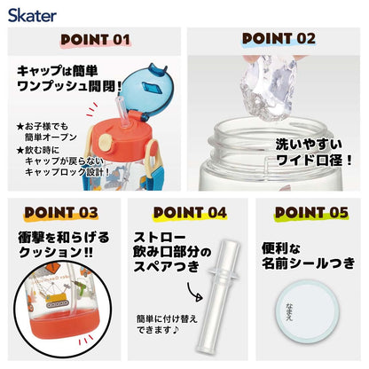 Skater Kids Clear Water Bottle with Straw Functional As Car 480ml- Pdsh5-A- Japan Figure Store - #1 Bring To You The Best Japanese Goods
