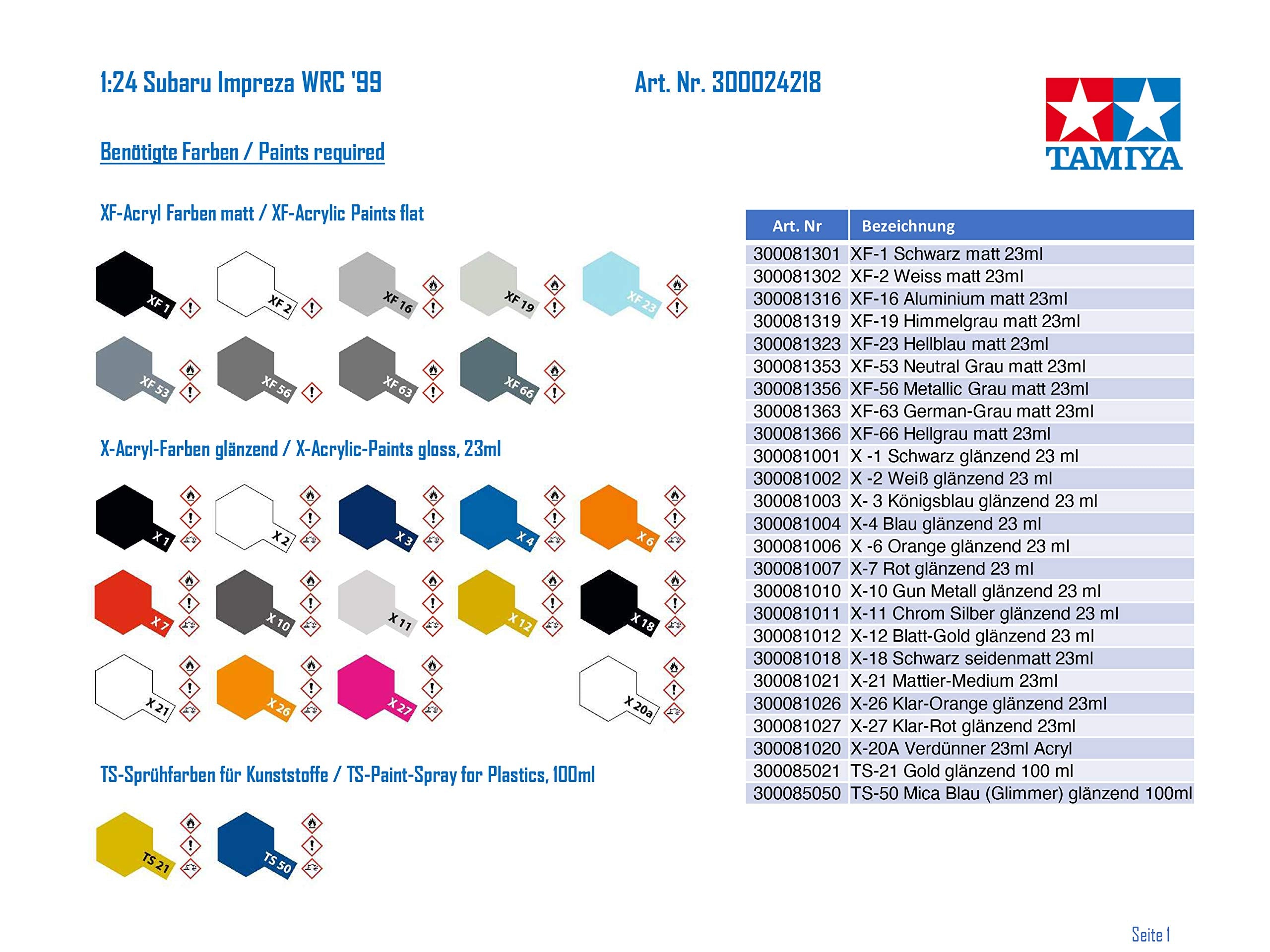 Tamiya 1/24 Subaru Impreza WRC 1999 Plastic Model - Sports Car Series 218- Japan Figure Store - #1 Bring To You The Best Japanese Goods