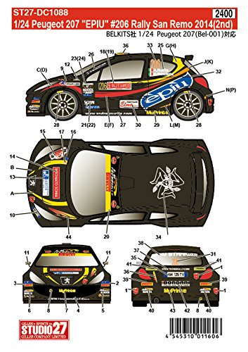 Studio27 Peugeot 207 Epiu 206 Rally San Remo 2014 2nd Japanese Decal For Scale Cars- Japan Figure Store - #1 Bring To You The Best Japanese Goods