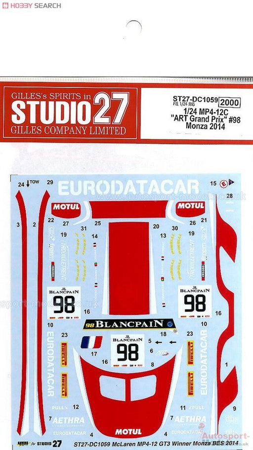 Studio27 St27 Dc1059 Mc Laren Mp4 12C Art Grand Prix 98 Decal For Fujimi 1/24 Car Model Decal- Japan Figure Store - #1 Bring To You The Best Japanese Goods