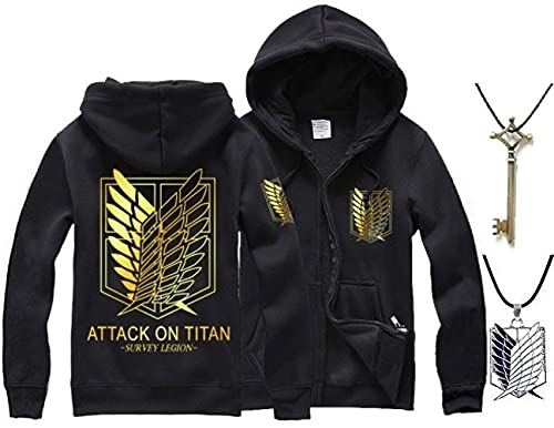 Delivering Love & Peace Attack On Titan Hoodie Basement Key & Necklace Set Survey Corps Wings Of Freedom Cosplay Costume (L Black Gold Wings) Japan- Japan Figure Store - #1 Bring To You The Best Japanese Goods