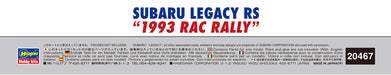 HASEGAWA 1/24 Subaru Legacy Rs '1993 Rac Rally' Plastic Model- Japan Figure Store - #1 Bring To You The Best Japanese Goods