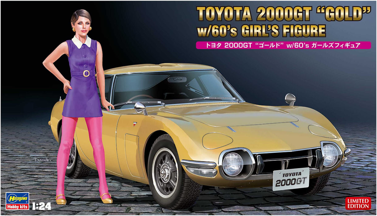HASEGAWA 1/24 Toyota 2000Gt 'Gold' W/60'S Girls Model Figure Plastic Model- Japan Figure Store - #1 Bring To You The Best Japanese Goods