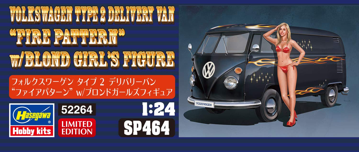 Hasegawa Sp464 Volkswagen Type 2 Delivery Van Fire Pattern W/Blonde Girl Figure 1/24 Scale Toy- Japan Figure Store - #1 Bring To You The Best Japanese Goods