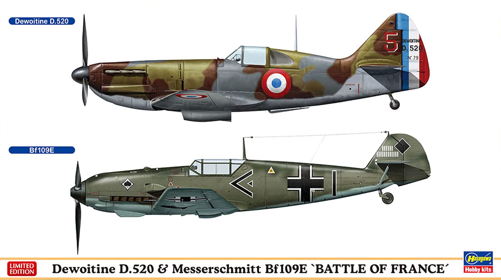 HASEGAWA 02332 Dewoitine D.520 & Messerschmitt Bf109E Battle Of France 1/72 Scale Kit- Japan Figure Store - #1 Bring To You The Best Japanese Goods