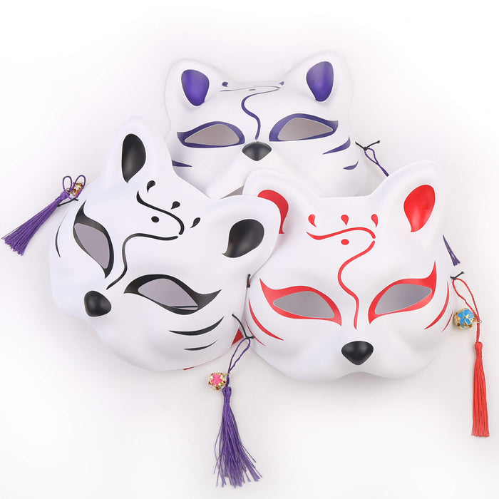 Lopika Masked Fox White Half Face with Bell Set of 3 Kitsune Japanese Style Costume Masked- Japan Figure Store - #1 Bring To You The Best Japanese Goods