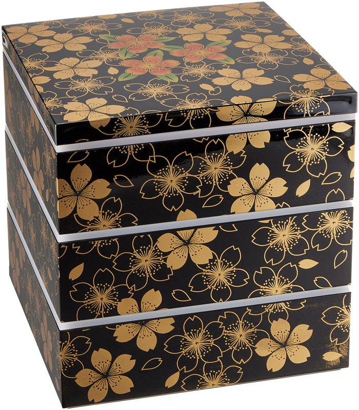 Maeju Japan Lacquerware Jubako 3-Tier Hana No Mai 21.5Cm Square 4-5 People 7R-773- Japan Figure Store - #1 Bring To You The Best Japanese Goods