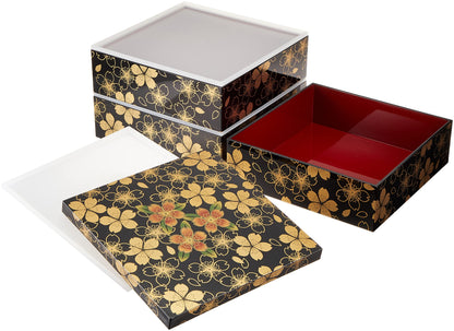 Maeju Japan Lacquerware Jubako 3-Tier Hana No Mai 21.5Cm Square 4-5 People 7R-773- Japan Figure Store - #1 Bring To You The Best Japanese Goods