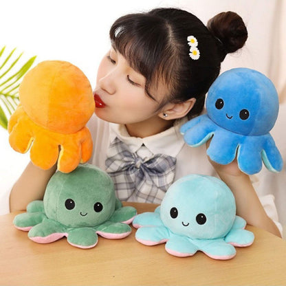 Slinx Octopus Plush Toy Angry Face And Laughing Face (Pink x Sky Blue) 20cm Japan Reversible Gift- Japan Figure Store - #1 Bring To You The Best Japanese Goods