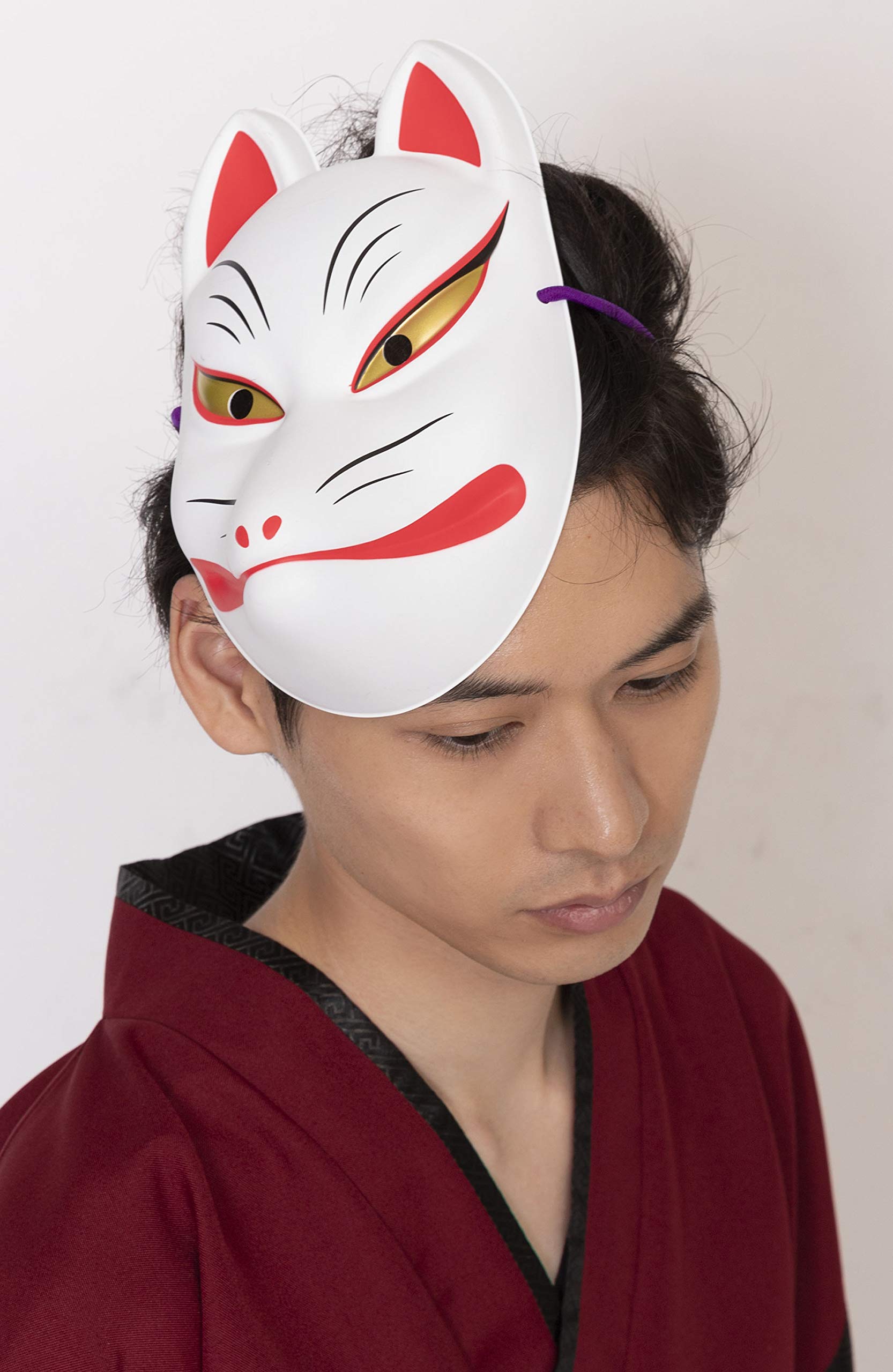 Party City Japanese-Style Folk Art Mask Tenko Celestial Fox White/Red Japanese Half Masks- Japan Figure Store - #1 Bring To You The Best Japanese Goods