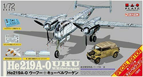 Platz 1/72 Heinkel He 219a-0 Uhu + Kubelwagen Plastic Model Kit - Japan Figure