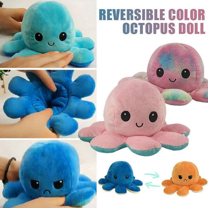 Seinal Reversible Octopus Angry Face And Laughing Face (Pink Koi Blue) Japanese Stuffed Octopus- Japan Figure Store - #1 Bring To You The Best Japanese Goods