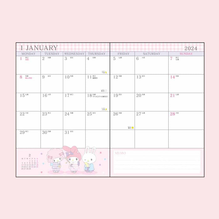 Sanrio My Melody B6 Block Type Diary 2024 703893 - Made In Japan- Japan Figure Store - #1 Bring To You The Best Japanese Goods