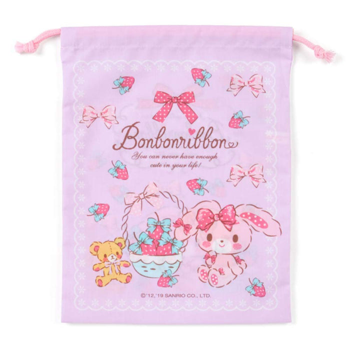 Sanrio Medium Drawstring Bag with Bonbon Ribon Strawberry Print- Japan Figure Store - #1 Bring To You The Best Japanese Goods