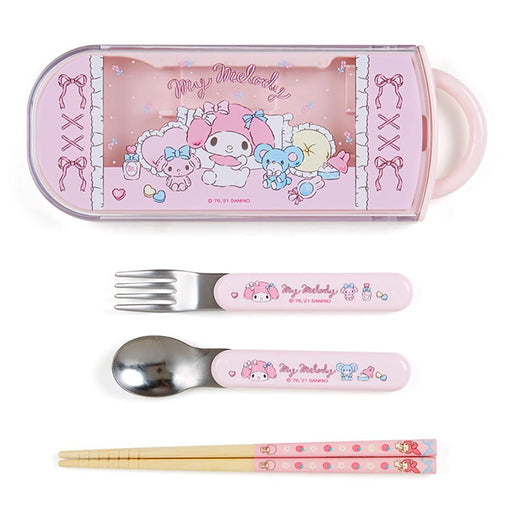 Sanrio My Melody 3-Piece Spoon Fork Chopsticks Kids Set Japan W/Name Sticker & Case- Japan Figure Store - #1 Bring To You The Best Japanese Goods