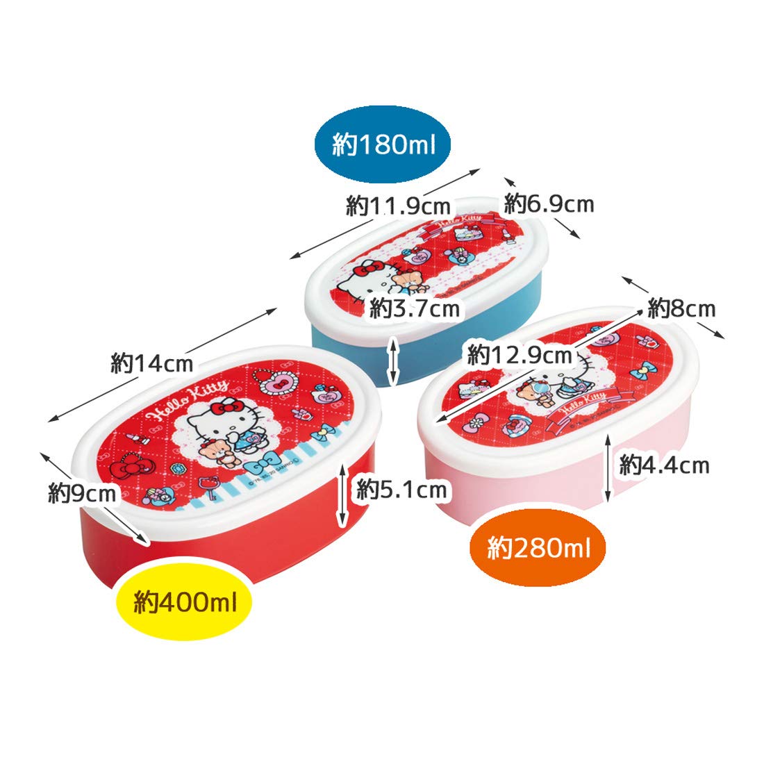 Skater Ag+ Antibacterial Storage Container Set 3 Kitty Fashionable Girl Sanrio Japan 860Ml Srs3Sag- Japan Figure Store - #1 Bring To You The Best Japanese Goods