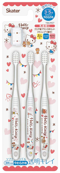 SKATER Clear Soft Toothbrush Set 3 Pcs For Kindergarten Kids Hello Kitty- Japan Figure Store - #1 Bring To You The Best Japanese Goods