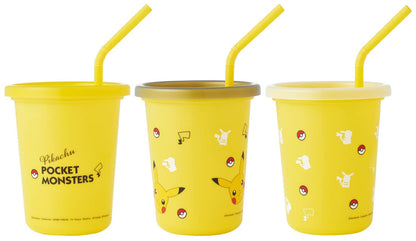 Skater Japan 320Ml Tumbler 3Pcs Set Pokemon Pikachu Face Straw Sih3St-A- Japan Figure Store - #1 Bring To You The Best Japanese Goods