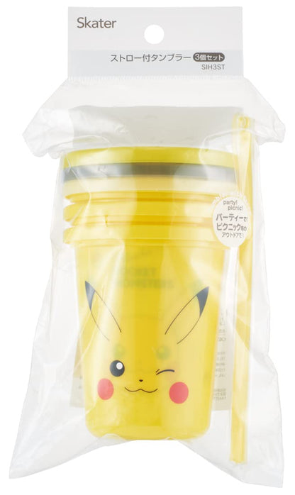 Skater Japan 320Ml Tumbler 3Pcs Set Pokemon Pikachu Face Straw Sih3St-A- Japan Figure Store - #1 Bring To You The Best Japanese Goods