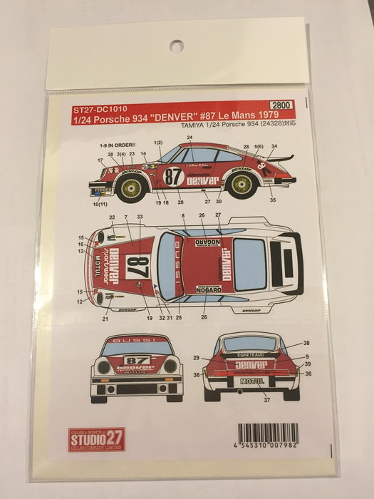 Studio27 St27 Dc1010 Porsche 934 Denver 87 Le Mans 1979 Decal For Tamiya 1/24 Scale Car Parts- Japan Figure Store - #1 Bring To You The Best Japanese Goods