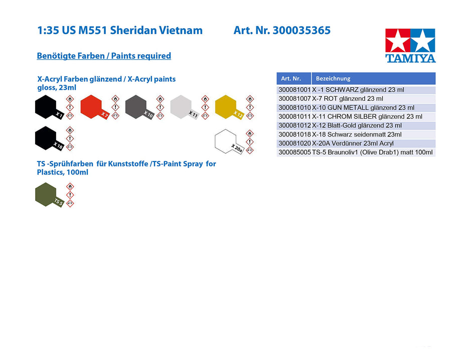 TAMIYA 35365 U.S. Airborne Tank M551 Sheridan Vietnam War 1/35 Scale Kit- Japan Figure Store - #1 Bring To You The Best Japanese Goods